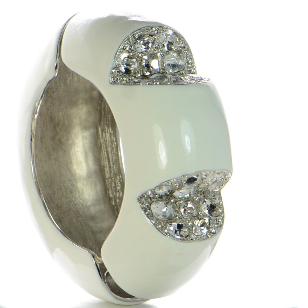 Kenneth Jay Lane Kjl White Enamel Crystal Bangle … - image 1